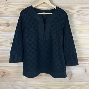 Style&Co Top Womens 14 100% Linen Eyelet Black Whimsigoth Boho